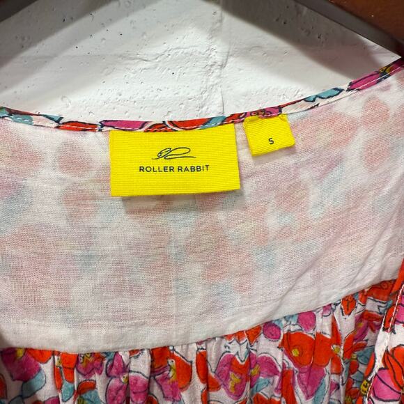 Roller Rabbit Joana Lune Midi Floral Dress Cotton Silk Sz Sml Flowy Smocked Red - Picture 9 of 14